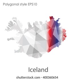 Iceland map in geometric polygonal style.Abstract gems triangle,modern design background.