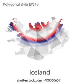 Iceland map in geometric polygonal style.Abstract gems triangle,modern design background.