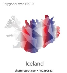 Iceland map in geometric polygonal style.Abstract gems triangle,modern design background.