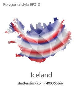 Iceland map in geometric polygonal style.Abstract gems triangle,modern design background.