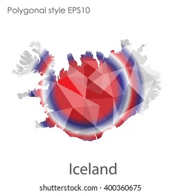 Iceland map in geometric polygonal style.Abstract gems triangle,modern design background.