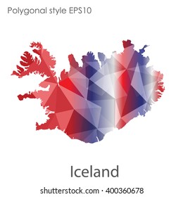 Iceland map in geometric polygonal style.Abstract gems triangle,modern design background.