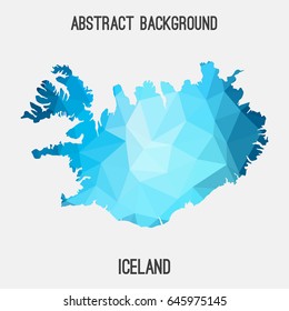 Iceland map in geometric polygonal,mosaic style in blue shades.Abstract tessellation,modern design background,low poly. Vector illustration.