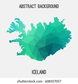 Iceland map in geometric polygonal,mosaic style.Abstract tessellation,modern design background,low poly. Vector illustration.
