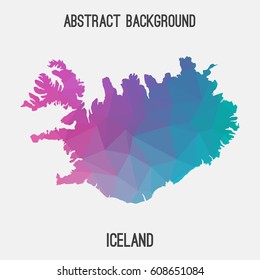 Iceland map in geometric polygonal,mosaic style.Abstract tessellation,modern design background,low poly. Vector illustration.