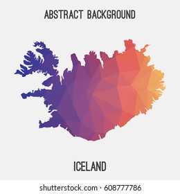 Iceland map in geometric polygonal,mosaic style.Abstract tessellation,modern design background,low poly. Vector illustration.