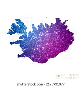 Iceland map in geometric wireframe blue with purple polygonal style gradient graphic on white background. Vector Illustration Eps10.