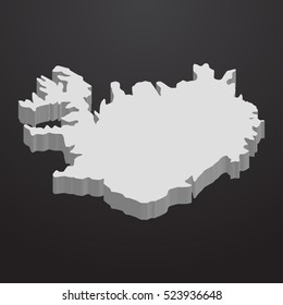 Iceland map in gray on a black background 3d