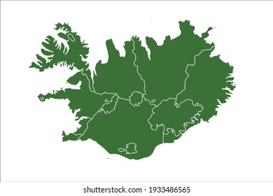 Iceland Map Green Color on White Backgound