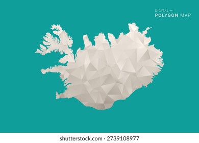 Iceland Map - Green and Gray Polygon Vector Illustration, Low Poly Geometric Design with Clean Minimal Style on Solid Background for Infographic Use.