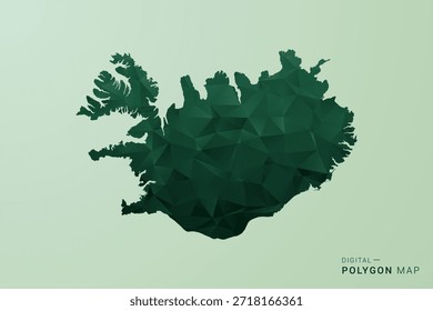 Iceland Map - Green Polygon Style Vector Illustration, Low Poly Geometric Design with Clean Silhouette on soft green Background.