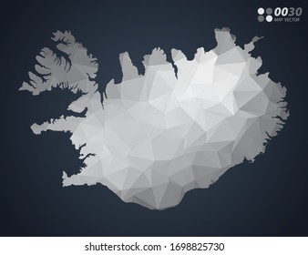 Mosaico triángulo rojo de polígono gris de Islandia con fondo oscuro. vector de degradado de estilo.