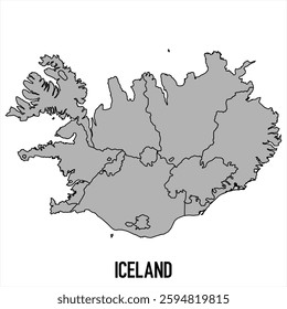 Iceland map in grey style isolated on white background. Vector illustration