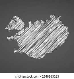 Esbozo dibujado a mano en un mapa de Islandia. Indicador de ilustración de concepto vectorial, mapa de garabatos. Mapa de país para infografía, folletos y presentaciones aisladas en fondo negro. Ilustración vectorial.
