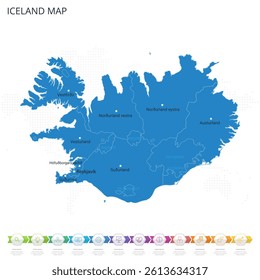 Iceland Map - Infographic detailed map with regions and cities of the country. Vector illustration EPS10.