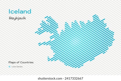 Iceland Map in a Line Pattern. Stylized simple vector map	