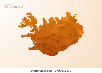 Iceland Map - Low Poly Polygon Vector Illustration in Orange Hue, Clean Geometric Style, Isolated on White Background.