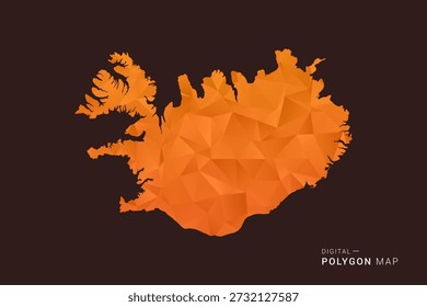 Mapa de Islandia - bajo Vector de polígono polivinílico, silueta triangulada geométrica en tonos naranja y marrón oscuro, estilo infográfico moderno limpio, fondo aislado.