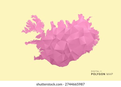 Iceland Map - Low poly polygon map design in soft pink pastel gradient on beige background, modern minimal geometric style, clean digital vector illustration.