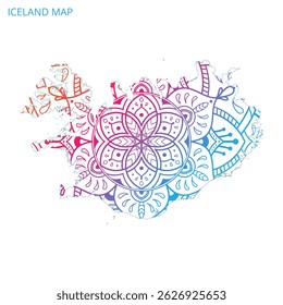 Iceland Map Mandala with Colorful Details Textured Vector Design Template on White Background.