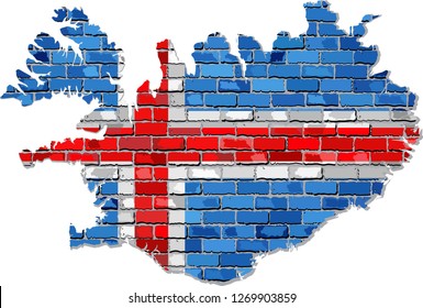 Iceland map on a brick wall - Illustration