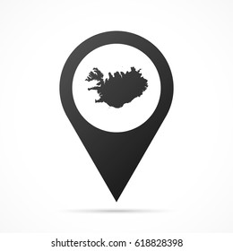 Iceland Map on location pin. Map pointer isolated on a white background.
Conceptual vector illustration.

