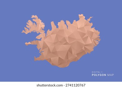 Iceland Map - Orange Polygon Vector Illustration on Deep Blue Background, Low Poly Geometric Design, Modern Abstract Country Silhouette for Infographics and Presentation Use.