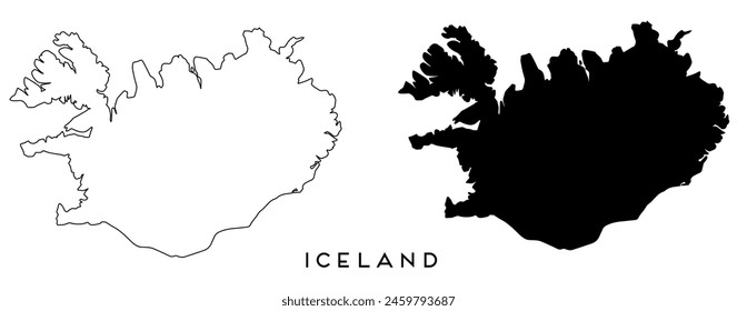 Iceland map outlined and black vector set