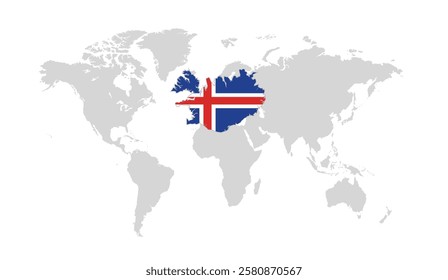 Iceland map overlaid on a world map, symbolizing its global presence and significance