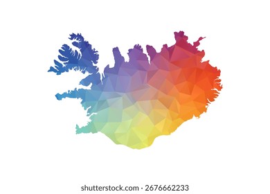 Iceland Map - Polygon Style Vector Illustration in Rainbow Gradient, Low Poly Multicolor Geometric Design, Isolated on White Background, Suitable for Reports, and Creative Projects.