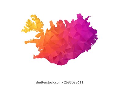 Mapa da Islândia - Ilustração do vetor estilo polígono em laranja e rosa gradiente, baixo projeto geométrico poly, isolado no fundo branco para infográficos e educação.