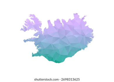 Ilustração do vetor do estilo do polígono do mapa da Islândia em gradiente roxo e ciano, baixo projeto geométrico do poly, isolado no fundo branco para infográficos e projetos.