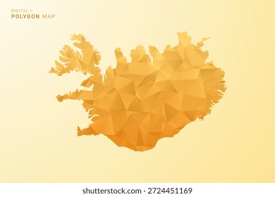 Mapa de Islandia - Ilustración vectorial de estilo polígono en diseño geométrico de bajo poli amarillo y naranja, silueta minimalista moderna, aislada para infografía.