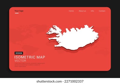 Mapa de Islandia rojo aislado en el fondo oscuro con 3d mapa mundial de ilustración vectorial isométrica.