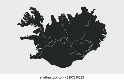 Iceland map with regions isolated on white background. Outline Map of Iceland . Vector illustration