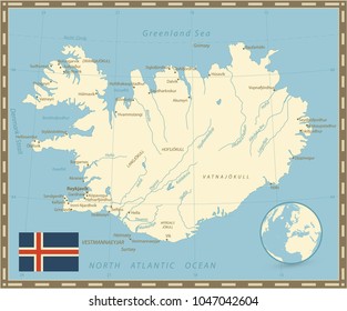 Iceland Map Retro Color. Vector illustration.