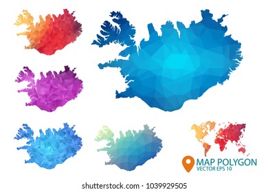 Iceland Map - Set of geometric rumpled triangular low poly style gradient graphic background , Map world polygonal design for your . Vector illustration eps 10.
