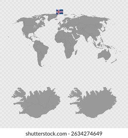 Iceland Map Set with World Location.