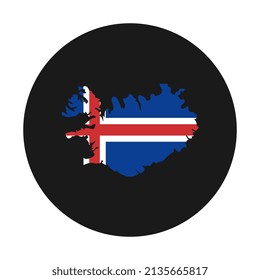 Iceland map silhouette with flag on black background