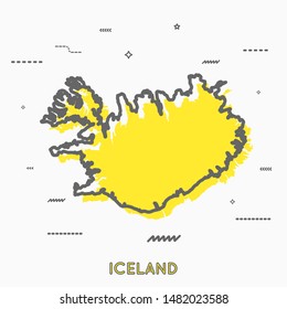 Iceland map in thin line style with small geometric figures. Vector illustration modern concept