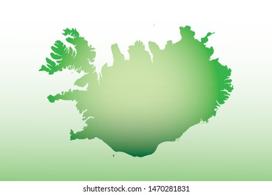 Iceland map using green color with dark and light effect vector on light background illustration