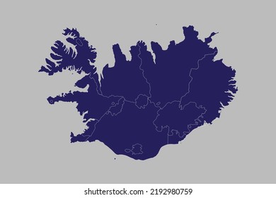 Mapa vectorial islandés, color azul, aislado en fondo gris