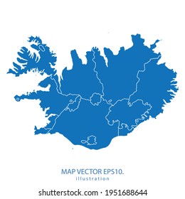 Iceland Map Vector EPS.10 Blue Color. On White Background .