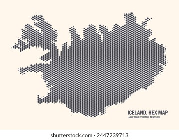 Iceland Map Vector Hexagonal Halftone Pattern Isolate On Light Background. Hex Texture in the Form of a Map of Iceland. Modern Technological Contour Map of Iceland for Design or Business Projects