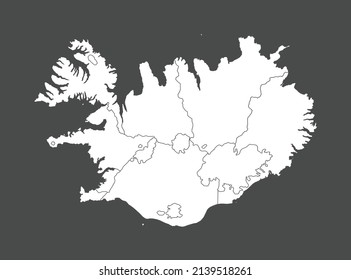 Iceland map vector, white color, Isolated on gray background