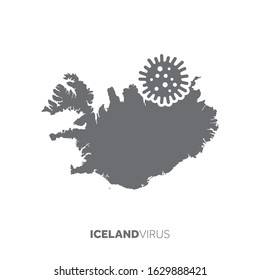 Iceland map with a virus microbe. Illness and disease outbreak