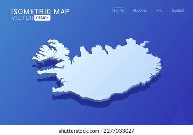 Iceland map white on blue background with isolated 3D isometric concept vector illustration.