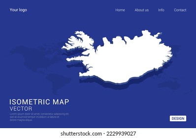 Iceland map white on dark blue background 3d isometric vector illustration.
