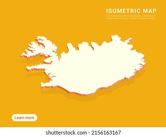 Iceland map white on yellow background with 3d isometric vector illustration.