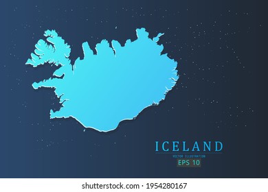 Iceland Map - World Map International vector template with 3d, gradient blue color and stars isolated on galaxy background - Vector illustration eps 10